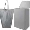 Foldable Laundry Hamper with Lid & Laundry Bag with Drawstring,Portable Laundry Basket with Easy Carry Handles,Clothes Hamper Space Saving Organizer for Bathroom,Bedroom,College Dorm,RV,Grey