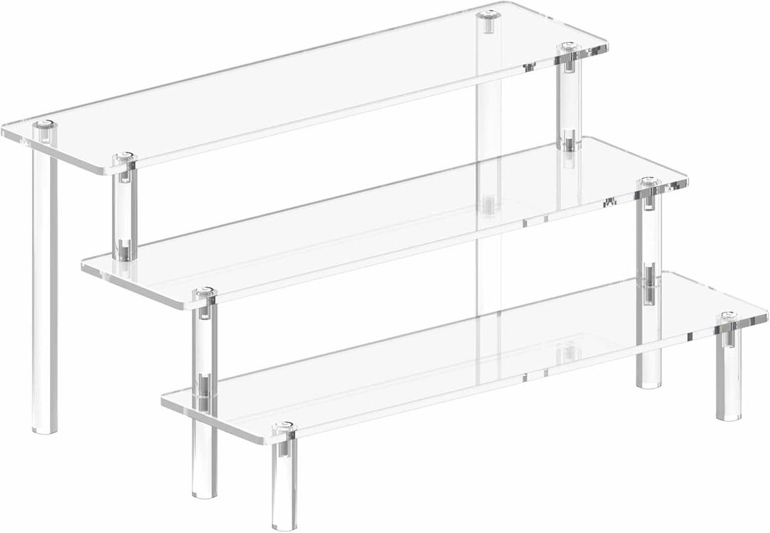 Acrylic Risers Display Stands, 3 Tier Perfume Organizer Display Shelf & Versatile Cupcake Stand Holder, Display Risers for Figures, Dessert Shelves for Party for Decoration and Organizer (1PACK Large 11.8IN)