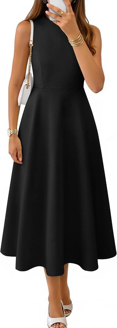 ZESICA Women's Summer Sleeveless Midi Cocktail Dresses 2026 Formal Elegant Flowy A Line Wedding Guest Party Dress, XL