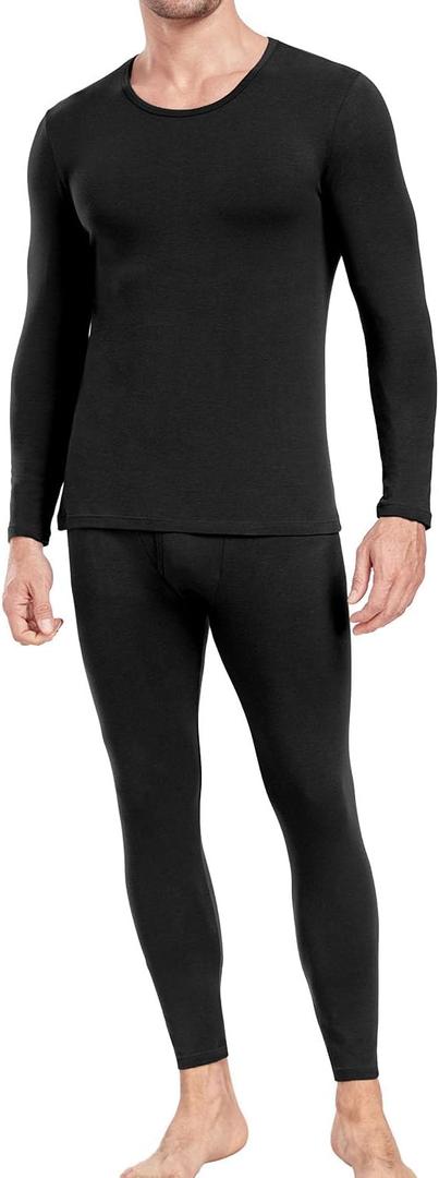 wirarpa Men's Cotton Long Johns Thermal Underwear Set Base Layer Lightweight Long Sleeve Top and Pajama Bottom (Medium, Black)