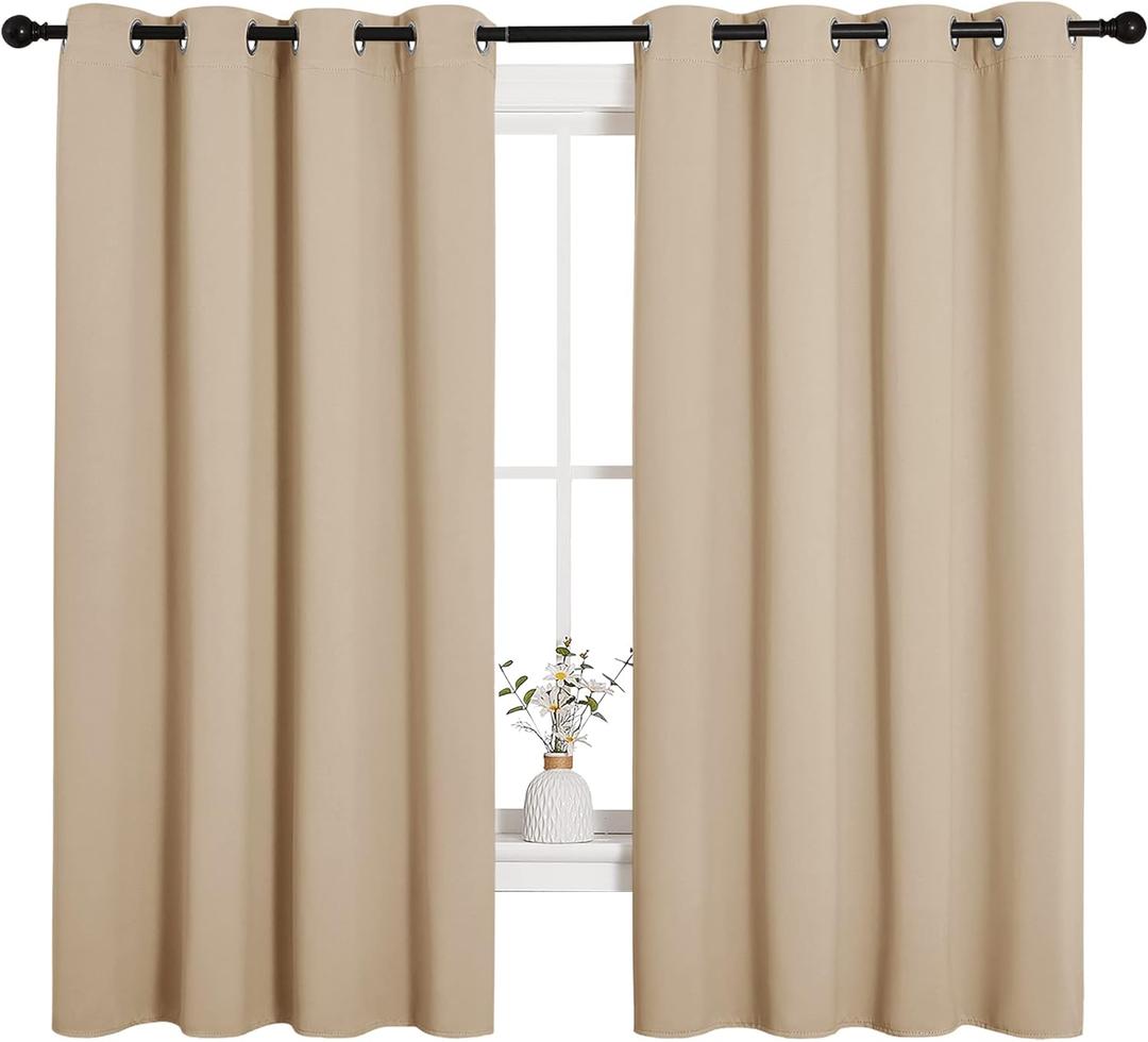 NICETOWN Room Darkening Curtain Panels for Cafe, Thermal Insulated Grommet Room Darkening Draperies/Drapes for Window (Biscotti Beige, 2 Panels, W55 x L68 -inch)