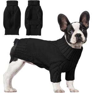 Dog Sweaters for Small Medium Large Dog, Classic Turtleneck Pet Clothes Warm Thermal Doggy Winter Coat, Thick Double Knitting Collar Pullover Cold Weather Puppy Jacket for Indoor & Outdoor Wear (Black)