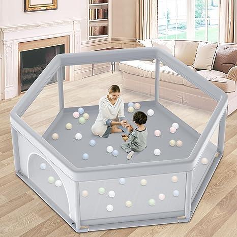 Baby Playpen 65x65 Inch, Large PlayPen for Babies and Toddlers Hexagonal Type Baby Play Yards for Toddlers Infants
