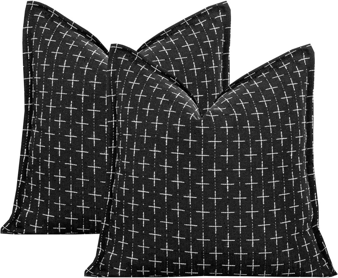 20x20 Black Throw Pillow Cover Set of 2 Farmhouse Texture Pillow Covers Vintage Couch Pillow Case Rustic Cushion Cases for Sofa Bed Living Room Boho Decor