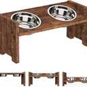 Vantic Elevated Dog Bowls, Adjustable Raised Dog Bowl Stand for Small Puppy and Cats, Sturdy Pet Food Feeder with 2 Stainless Steel Dishes, Rustic Brown