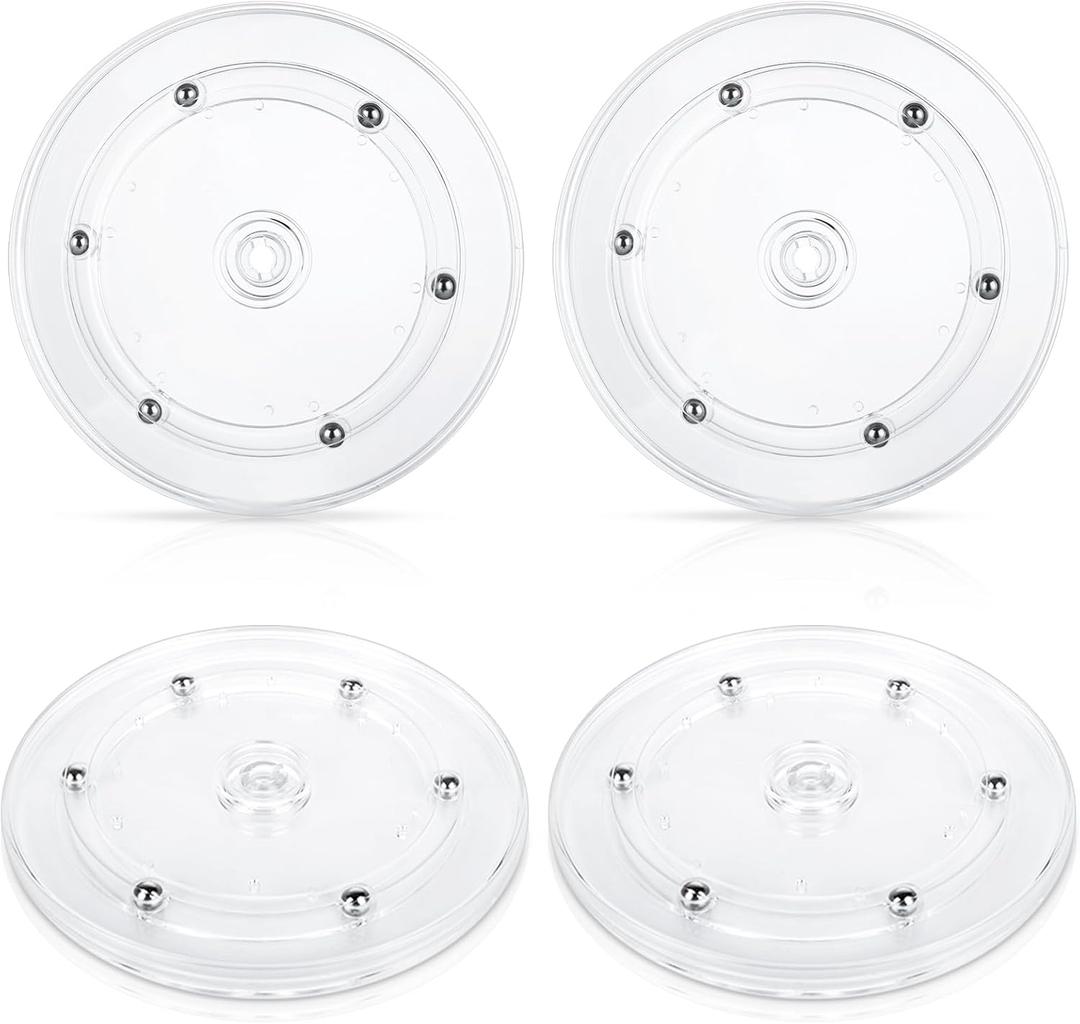 WOPPLXY 4Pcs Small Lazy Susan 6 Inch, 6 Inch Lazy Susan Turntable Acrylic Ball Bearing Rotating Tray, Rotating Swivel Base Clear Acrylic Plates for Kitchen Countertop, Pantry, Cabinet, Spices, Makeup