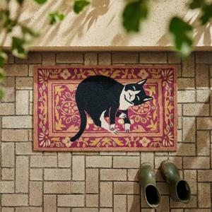 BBSET Black Cat Door Mat Cute Funny Welcome Front Door Mat Indoor Entrance, Rustic Artificial Coir Doormat Rugs for Cats Lovers Owners Porch Entry Patio Kitchen Decor 30x17in (Black cat)