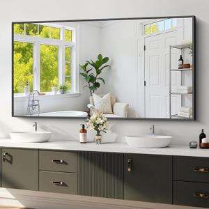Koonmi Black Framed Bathroom Mirror - Shatterproof 30"x60" Tempered Glass, HD No Distortion, Horizontal/Vertical Mount, Modern Matte Aluminum Alloy Frame (Square-edged) Koonmi Black Framed Bathroom Mirror - Shatterproof 30"x60" Tempered Glass, HD No Distortion, Horizontal/Vertical Mount, Modern Matte Aluminum Alloy Frame (Square-edged)
