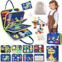 Toddler Sensory Busy Board: Travel Toy Activity Book for Girls Boys, Motor Skill Development Gift for Baby Aged 3-4 Years, Fine Educational Preschool Montessori Learning Toy for Car Airplane Dinosaur