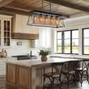 Rattan Boho Black Chandelier Dining Room Kitchen Island Light Fixture,Wicker Chandeliers Over Table 5-Light Rustic Rectangular Farmhouse Kitchen Pendant Lighting Fixtures