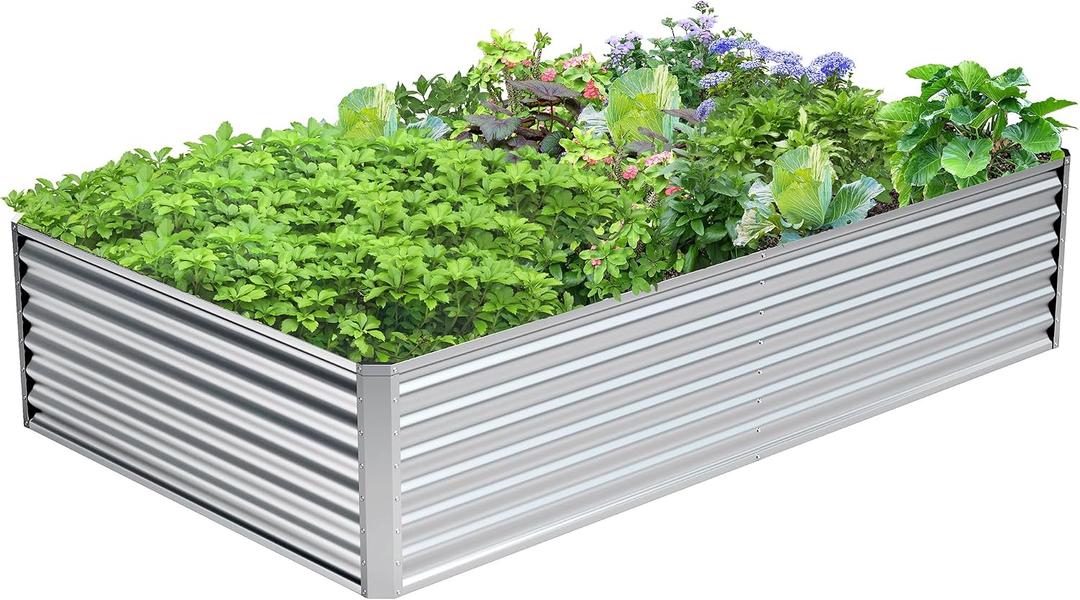 8x4x2FT Galvanized Raised Garden Bed,Galvanized Planter Boxes Outdoor, Large Metal Raised Garden Beds for Vegetables-Silver