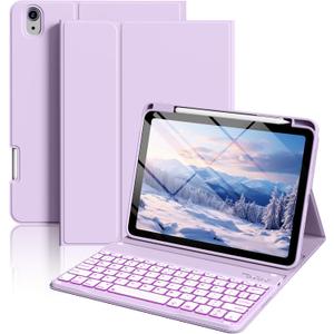 Keyboard Case for iPad (A16) 11th Generation 11 Inch 2025, iPad 10th Generation 10.9 Inch 2022, Smart Folio Cover with 7 Colors Backlit Wireless Detachable Keyboard, Auto Sleep Wake, Purple