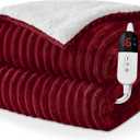 Electric Heated Throw Blanket - 50"x60" Fast Heating Bed Blankets with 6 Heating Levels & 4 Hours Auto Off, Soft Ribbed Flannel Sherpa, Over-Heated Protection ETL, Red
