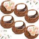 Hushee 6 Pcs Small Flower Girl Basket Small Wicker Basket with Handle and Waterproof Lining 6.7 x 6.5 x 4.3 Inch Rattan Tiny Easter Baskets for Wedding Flowers Sweets Gifts Picnic Storage Home Decor