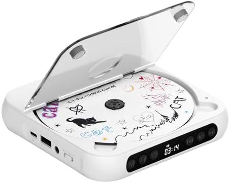 ENVYCLOUD CD Player Portable with Dual Stereo Speakers, Rechargeable Portable CD Player with Bluetooth for Home with Headphones, Support CD/AUX/USB, White : Electronics