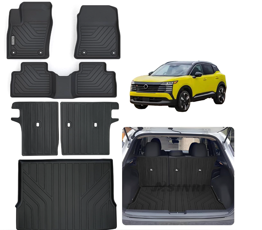 Floor Mats & Trunk Mat & Backrest Mat for 2025 2026 Nissan Kicks TPE All Weather Protection 2 Rows Car Floor Liners & Cargo Liners (Fit Upper Layer) with Velcro Rear Seats Backrest