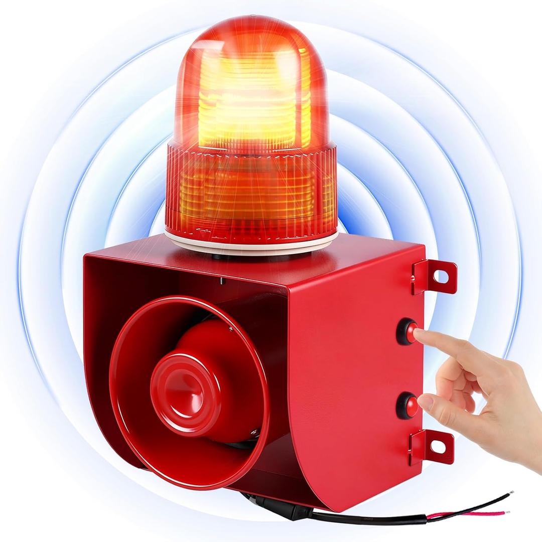 Heavy-Duty 120dB Industrial Siren Alarm | Adjustable Volume & IP65 Outdoor Siren with Strobe Light for Business, Warehouse, Machinery, Residence Security, AC 110V