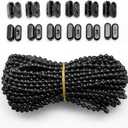 FQTANJU 10 Yards Black Plastic Roller Blind Bead Chain Cord with 12 PCS Connector Clips Replacement Repair Fittings Parts for Vertical Shades Roman Shades Roller Shade Blind