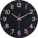 HZDHCLH Wall Clock 8 Inch Silent Non Ticking Wood Battery Operated Black Wooden Modern Wall Clock Sweep Movement Decorative Office Kitchen Home Bathroom Living Room
