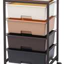 SYKIARIOL Utility Cart with 4 Drawers, Rolling Storage Cart with Drawers, Storage Rolling Drawer Cart, Brown