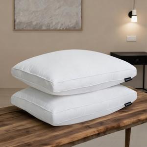2 x Beautyrest Goose Feather Down Fiber Gusseted Pillows, Firm Hotel Pillow Luxury Bed Pillows, 100% Cotton Cover, King Size Set of 2