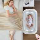 Electric Bassinet for Baby 3 Rocking Speeds, Auto Bedside Sleeper with 8 Soothing Music, Rocking Bassinet for Infant, Grey