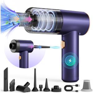16000PA Cordless Handheld Vacuum, 4-in-1 Portable Car Vacuum Cleaner, Air Duster, Blower, Pump, Mini Vacuum Cleaner Rechargeable & Lightweight for Car, Home, Office, Pet Hair (Purple)