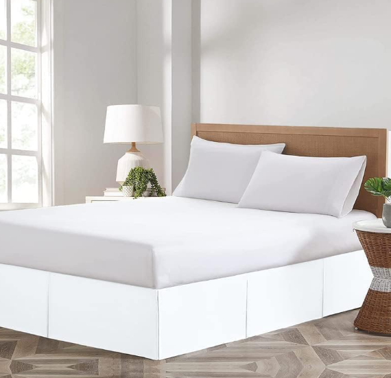 Comfort Beddings Magic Bed Skirt Queen 12 Inch Drop Bed Skirt 100% Cotton Blend No Mattress Lifter Wrap Around Bed Skirt with Non Split Corners - White