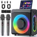 Karaoke Machine with 2 Wireless Rechargeable Microphones: Portable Bluetooth Speaker for Adults & Kids - PA System with Lights Supports TWS/TF Card/USB/AUX for Home Party