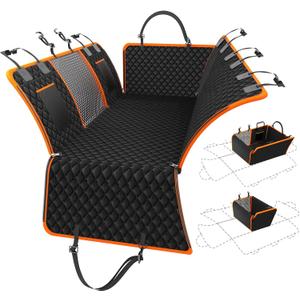 PartsBling 3 in 1 Hard Bottom Car Seat Cover for Dogs, Convertible Double & Single Seat Mode, 400lbs Back Seat Extender, Waterproof Scratch-Resistant Dog Hammock for Cars SUVs Trucks