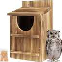 UUMENHA Owl House,Carbonized Cedar Large Owl Bird Box with Shavings,Owl Boxes for Outside 14.5×9×7.5 inches,Owl Nesting Box for Wildlife Lovers,Easy Assembly Required