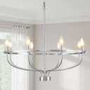 YUNNIX 8 Light Brushed Nickel Chandelier for Dining Room, 30 Inch Wagon Wheel Light Fixture, UL Whole Fixture, Silver Modern Farmhouse Candelabra Chandelier with Chain for Living Room, Entrance, Foyer