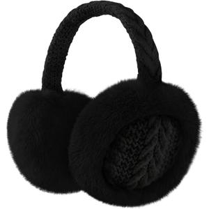 Clothirily Winter EarMuffs for Women, Faux Fur Warm Ear Muffs for Winter, Foldable Ear Covers, Fuzzy Ear Warmers for Women (Black)