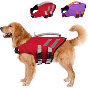 LeLePet Dog Life Jacket, High Flotation Dog Life Vest for Swimming, Boating, Ripstop Reflective Pet Swim Vest for Small Medium Large Dogs Pool Floats Adjustable Swimming Vest for Dogs Water Safety