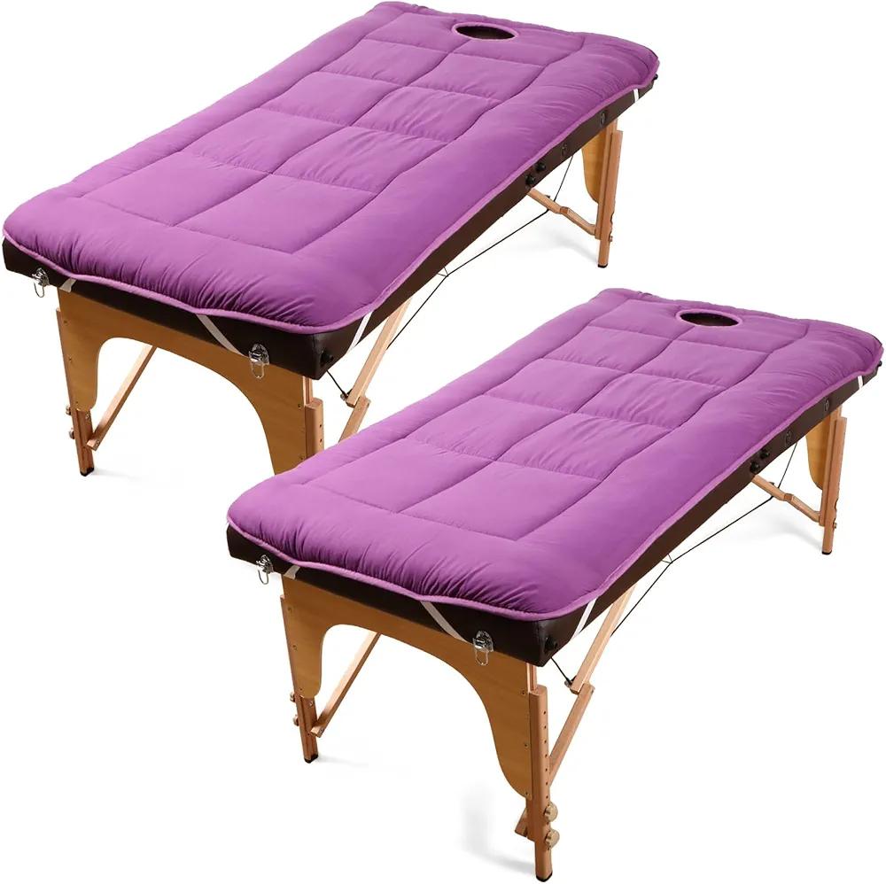 Oudain 2 Pieces Spa Massage Table Pad Soft Facial Bed and Headrest Cover Thickened Mattress with Face Hole for Massage Tables, Massage Table Not Included, 31.5 x 75 Inch (Purple)