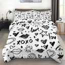 Pamnest Comforter Set Full Size, Black White Love Star Cute Soft 3 Pcs Bedding for Kids and Adults, Watercolor Vintage Comforter Set with 2 Pillowcases, for Bedroom Bed Decor