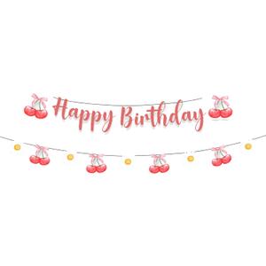 Cherry Happy Birthday Banner Funny Fruit Theme Party Supplies for Bday Bridal Shower Baby Shower Decoration