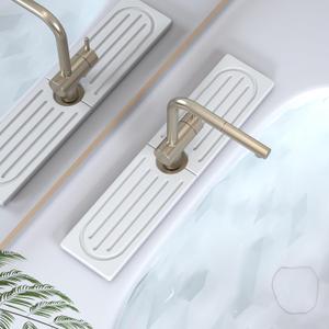 Kitchen Faucet Mat, Quick Drying Diatomite Sink Faucet Mat Splash Guard for Kitchen, Water Absorbing Stone Tray for Sink, Absorbent Stone Drying Tray for Bathroom Counter (15.8" x 4", White Gray Style 1)