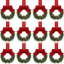 Retrowavy 12 Pcs Christmas Kitchen Cabinet Wreaths with Ribbon 3.94 Inch Mini Christmas Wreath Small Kitchen Xmas Decor for Window Door(Red, Classic Style)