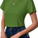 Ridshy Womens T Shirt Short Sleeve Slim Fitted Tshirt Ribbed Basic Tee Tops Summer Casual Fashion Clothes, Army Green S