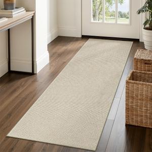 2x6 Runner Rug for Hallways Non Slip, Entryway Rugs with Rubber Backing, Washable Kitchen Carpet Runner Woven Rug, Indoor Mat for Bathroom, Beige Rugs for Bedroom