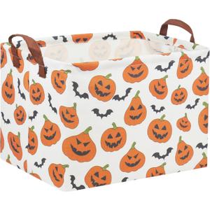 Rectangular Halloween Basket for Kids Pumpkin Basket Toy Storage Bin Organizer Box Room Decor for Halloween Parties(Halloween Pumpkin)