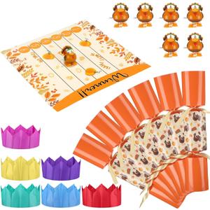 6 Packs Thanksgiving Party Table Favors Thanksgiving No Snap Crackers Poppers with Wind up Turkey Paper Hat Fall Holiday Table Favor Supplies Racing for Adults