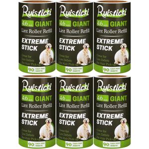 4.6 inch Lint Roller Refills Compatible with Evercare Giant Lint Rollers and T Handle Pet Hair Roller Extreme Stick 90 Sheets Each Refill Roll (Pack of 6, 540 Sheets Total)