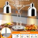 PYY Food Heat Lamp - [2 Bulbs Included] 500W Fast-Heating 2-Head Food Warmer Light, ETL-Certified Heat Lamp for Food, Stainless Steel Heavy Base for Restaurant, Catering, Buffet (Polished Sliver)