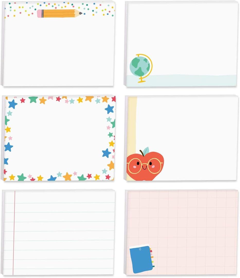 Cute Teacher Icons Sticky Note Pads / 4" x 3" Repositionable Classroom Sticky Notes / 50 Sheets Per Pad/Set of 6 Designs/Made in USA