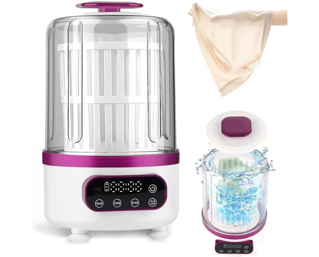 3L Portable Washing Machine,3 In 1 Portable WasherDryer Combo, Home Mini UnderwearSpecific Washing Machine，3 Modes 3000mAh Laundry Machine for apartments, dormitories, travel, and hotels (Purple)