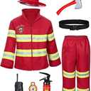 Kid's Fireman Firefighter Costume Toys with Complete Accessories for Boys and Girls Birthday Halloween Party Dress Up Red 2T 3T