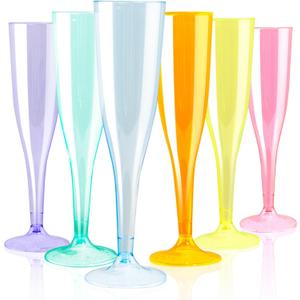 WDF 36 Pack Colorful Plastic Champagne Flutes - 7OZ Colorful Champagne Flutes Plastic Party Supplies, Pink, Yellow, Green, Blue, Purple, Orange Champagne Glasses 6 Pieces Each for Party/Wedding/Spring