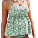 GINKANA Maternity Tankini Set Cute Ruffle Hem Pregnancy Swimsuit Adjustable Straps Two Piece Maternity Bathing Suits Swimwear XL